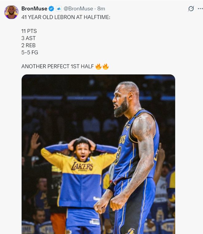 41岁詹姆斯背靠背三双追平历史纪录 湖人全胜延