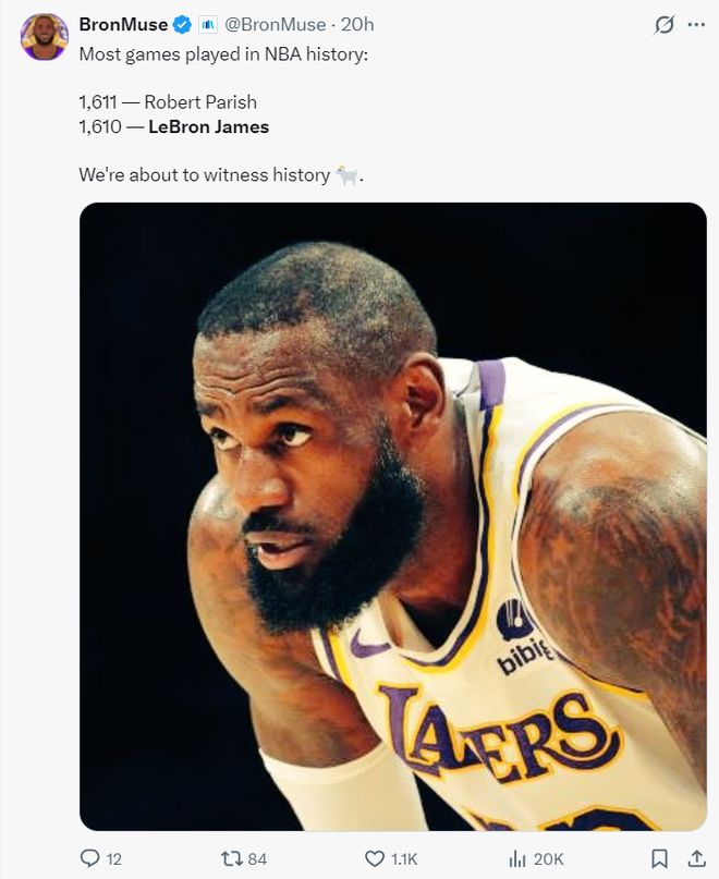 41岁詹姆斯背靠背三双追平历史纪录 湖人全胜延